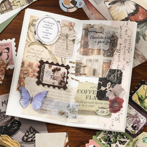 Qudarrso Vintage Junk Journal Kit, Coffee Theme Scrapbook Supplies with Notebook, Stickers, Ephemera Paper and Tags, Retro Cafe DIY Craft Supplies for Adults Scrapbooking and Junk Journaling - Image 7