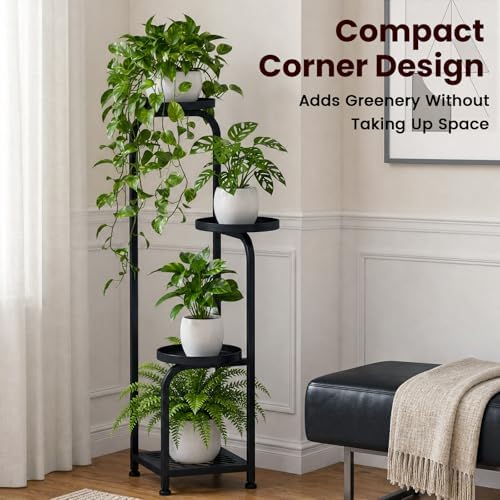 TOSKING 4-Tier Square Corner Plant Stand Indoor Outdoor, Anti-Tip, Black - Image 6