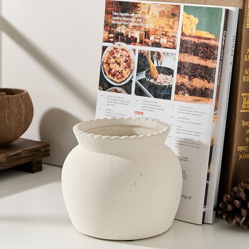 SIDUCAL Ceramic Flower Vase with Wide Mouth Lace, 4.8 Inch Pottery Rustic Farmhouse Boho Vases, Small Terracotta Vase for Home Decor, Table, Living Room, Bathroom, Shelf, Wedding, White - Image 7