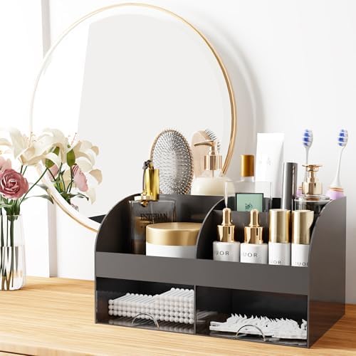Makeup Organizer with Drawers, Cosmetic Storage for Dresser Vanity and Bathroom Countertop, Beauty Holder for Lipstick Brush, Skincare Organizer for Vanity, Cosmetic Display Case (Black-2Pack) - Image 6