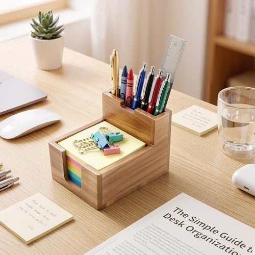 Acacia Wood Sticky Note Holder with Pen Slot, 3x3 Sticky Note Dispenser for Desk, Non-Slip Pads Office Storage Organizer - Image 6
