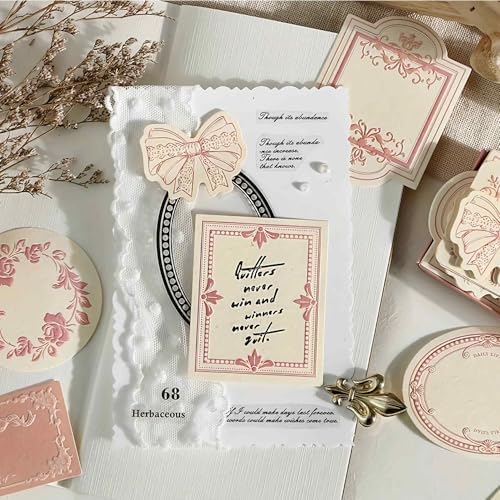 Vintage Embossed Kraft Scrapbook Notebook Paper, Mini Pink Journaling Scrapbooking Supplies Kit Aesthetic Decorative Floral Bow Blank Cards Craft Textured Paper, 30 Sheets Cute Bullet Journal Gifts - Image 7