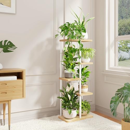Bamworld Plant Stand 5 Tier Corner Shelf for Multiple Plants White - Image 6