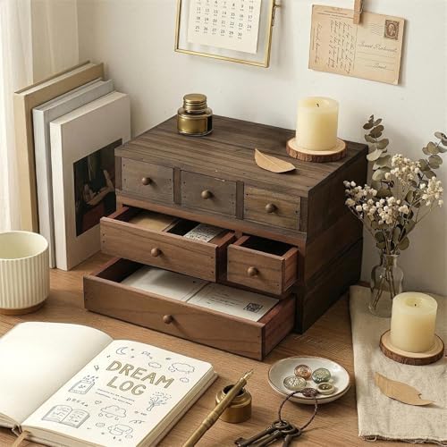 Wooden Desktop Organiser with Multiple Compartments for Offices Home Decoration Storage Box for Stationery Cosmetics Wooden Desktop Planner - Image 7