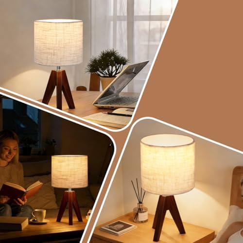 Tripod Table Lamp, Small Bedside Night Stand Lamp with 3 Colors, Decorative Lamp for Bedroom, Nursery, Living Room (Bulb Included) (Espresso Wood) - Image 7
