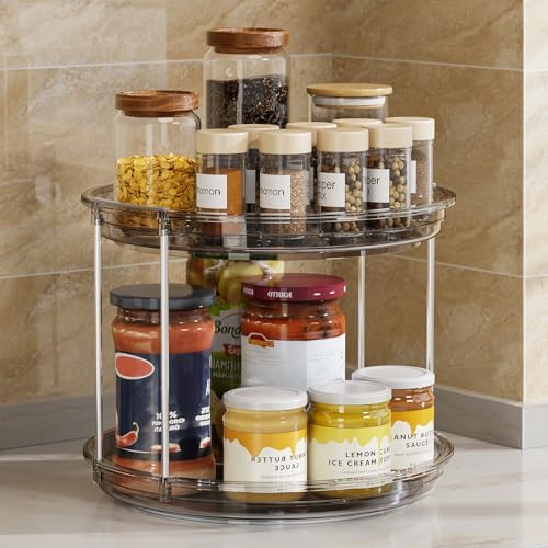 LAMU 2 Tier Lazy Susan Turntable Organizer 9.25'' Rotating Spice Rack Organization for Cabinet, Kitchen, Pantry, Countertop, Bathroom, Vanity, Medicine Cabinet Organizer, Grey - Image 7