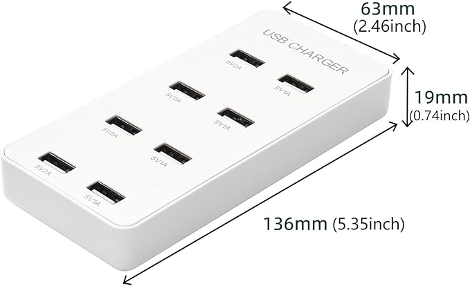 USB Wall Charger USB Charging Station for Multiple Devices 8-Ports Power Hub Strip Smart Charger Block Compatible with iPhone, Galaxy, iPad Tablet, and Other Devices(White)