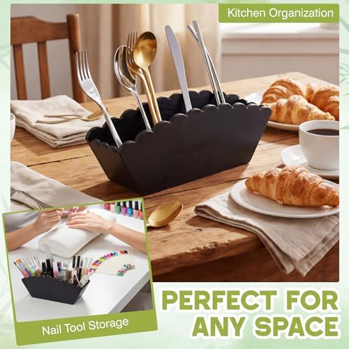 Jetec Scalloped Black Pencil Holder, 4 Compartment Wooden Desk Organizer - Image 6