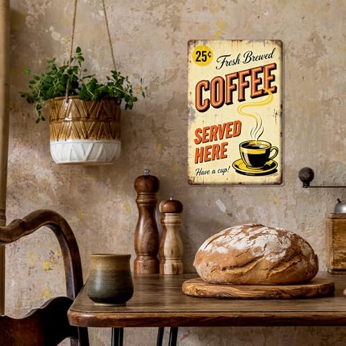 Coffee Metal Tin,Fresh Brewed Coffee Served Here Sign - Image 7