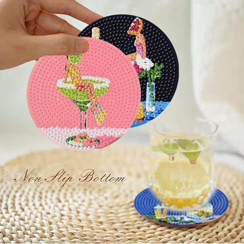 askkqtx 8 Pcs Cocktail Diamond Art Coasters Kits with Holder 4X4 Inch - Image 7