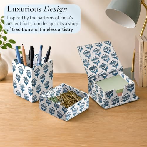 CPC Apatite Blue Block Print Set of 3 Desk Organizer - Image 6