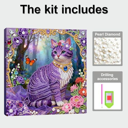 LQCrafK DIY 3D Pearl Art Painting Handcraft Kit for Adults Beginners, Home Wall Decoration, Creative Design Framed Painting with Tools-Purple Cat - Image 7