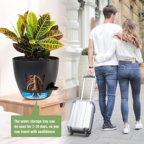 UOUZ Large Self Watering Pots, 12/10/9 Plastic Planters with High Drainage Holes and Deep Reservoir for Indoor Outdoor Garden Plants and Flowers, Black - Image 7