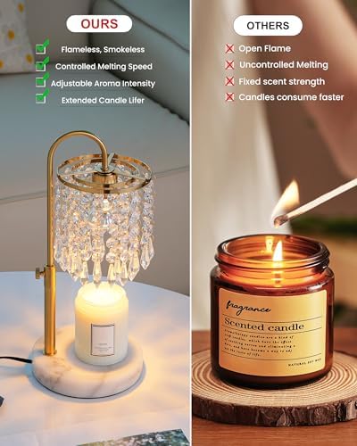 Candle Warmer Lamp with Timer Dimmer and 3 Bulbs, Candle Lamp Warmer with Marble Base for Adjustable Height, Crystal Candle Lamp for Jar Candles, House Warming Gifts Home Room Decor, Gold - Image 6