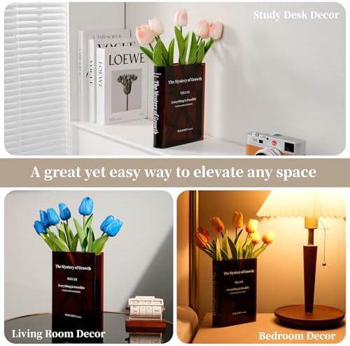 Book Vase for Flowers - Aesthetic Room Decor for Modern Home/Office,Brow - Image 6