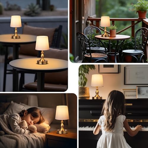 PARTPHONER Mini Cordless LED Table Lamp, 5200mAh Rechargeable Battery Operated Lamp, 3-Level Brightness, Touch Dimmable Desk Lamp, Bedside Night Light for Patio Camping Restaurant Home, Antique Brass - Image 7