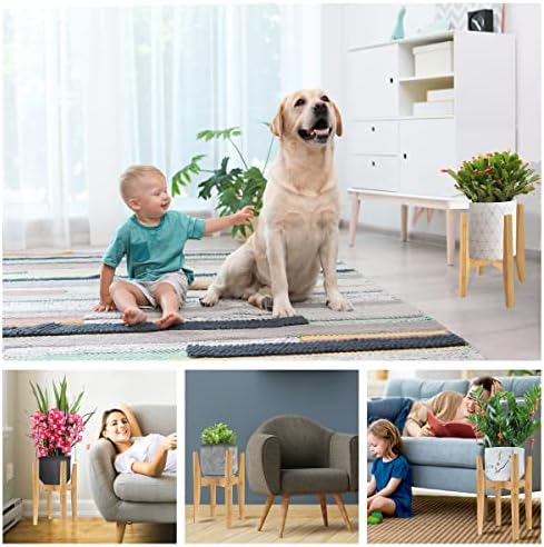 OERGKE 2 PACK Adjustable Plant Stand Indoor, Bamboo Mid Century Modern Plants Stands, Corner Flower Holder for Living Room, Fits 8 to 12 Inches Pots, (Pot & Plant Not Included)(Nature) - Image 6