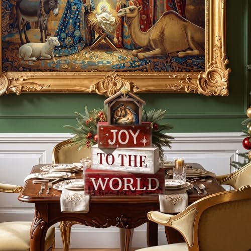 Moucuny 4 Pcs Nativity Christmas Table Decoration for Home Religious Blocks - Image 6