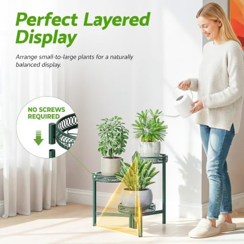 Plant Stand Indoor Outdoor, 3 Tier Corner Metal Flower Display Holder Shelf, Folding Tall Plant Rack for House Patio Balcony Porch Garden Living Room, Heavy Duty Anti-Rust Wrought Iron - GreenFlower - Image 6