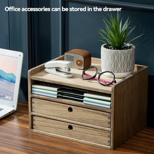 KIRIGEN Wooden Desk Organizer with 2 Drawers and Top Tray, Brown 3D2C-DBR - Image 7