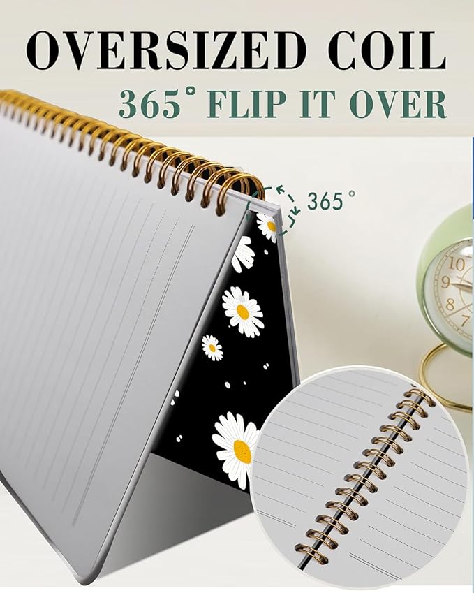 Spiral Journal Notebook,A5 Hardcover Lined Journals for Women 6 x 8.3 in,60 Sheets 120 Pages Thick Paper,Cute College Ruled Writing Notebook for Office Work School(Daisy Black)