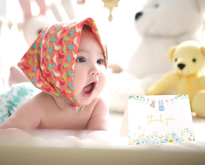 50 Pack Blue Baby Shower Thank You Card Shower Blue Gold Foil Greeting Card with Envelopes And Stickers Set Bulk for Baby Shower Birthday Party (Blue Gold)