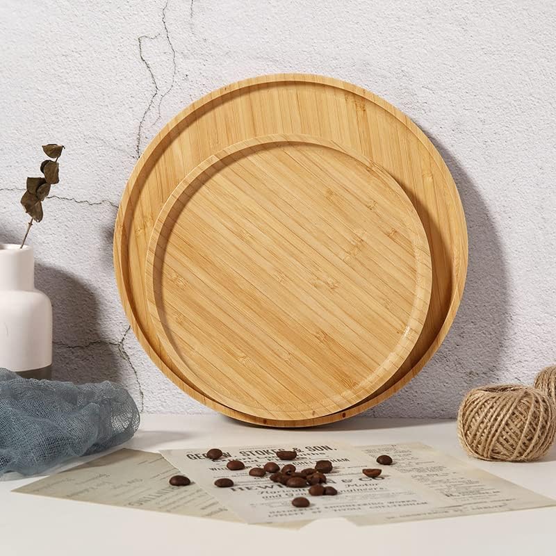 Round Bamboo Tray, Wood Serving Tray, Wooden Platter, Wood Charcuterie Board, Decorative Tray for Coffee Table, 11.8 inch - Image 7