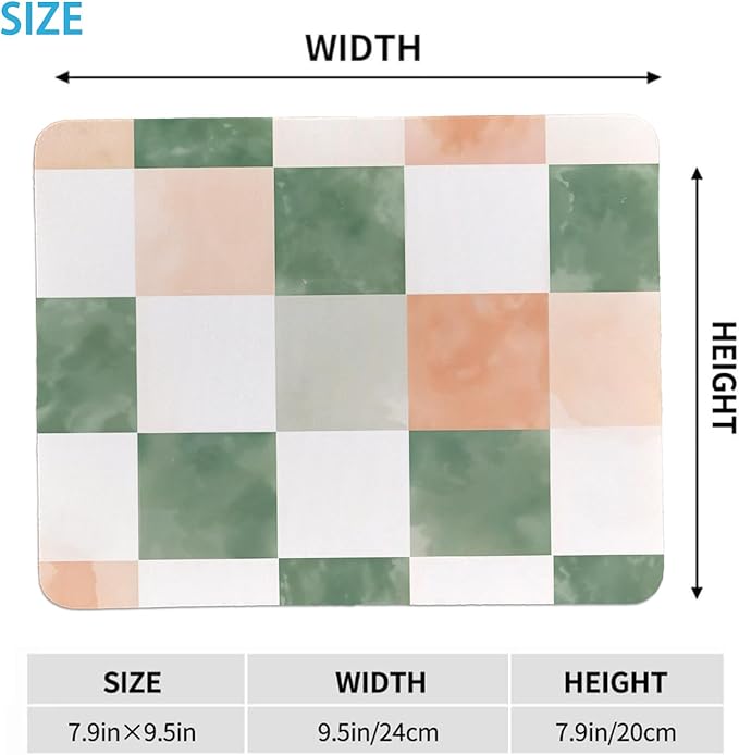 Rusenbao Cute Green Checkered Mouse Pad, Cute Small Mouse Pads for Desk Women, Checkered Office Supplies, Girly Gaming Mousepad for Non-Slip Base, Computer, Office, Laptop, 9.5x7.9 Inch