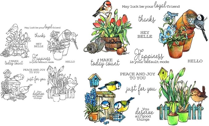 Flowers Birds Fence Stamps and Cutting Dies for Card Making DIY Transparent Silicone Clear Stamp and Metal Die Cuts Sets for Scrapbooking Paper Greeting Cards Decor Seals Craft Supplies