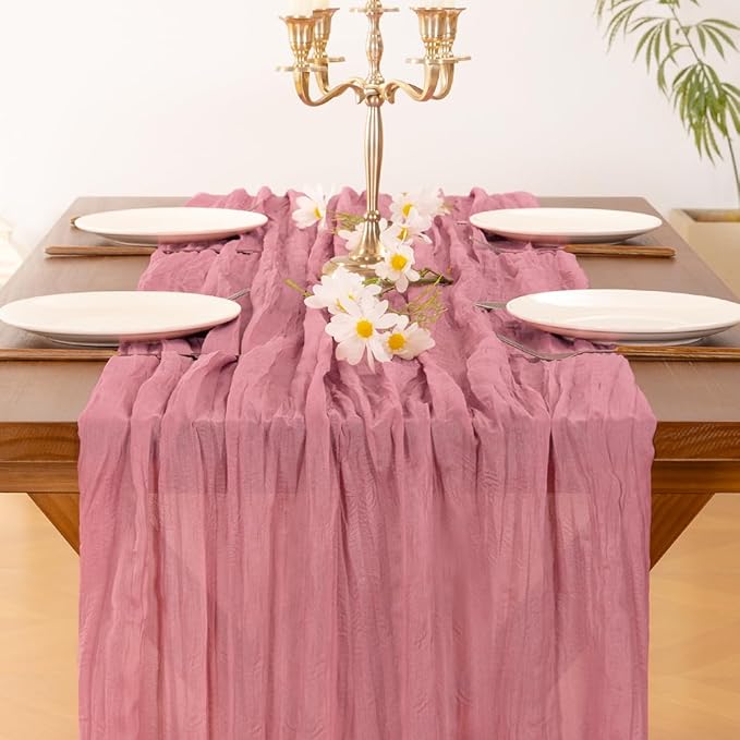 Socomi Mauve Cheesecloth Table Runner Boho Rustic Valentine's Day Gauze 120 inch 10FT Cheese Cloth Runner for Wedding Party Baby Shower Birthday Home Decor Holiday Decorations