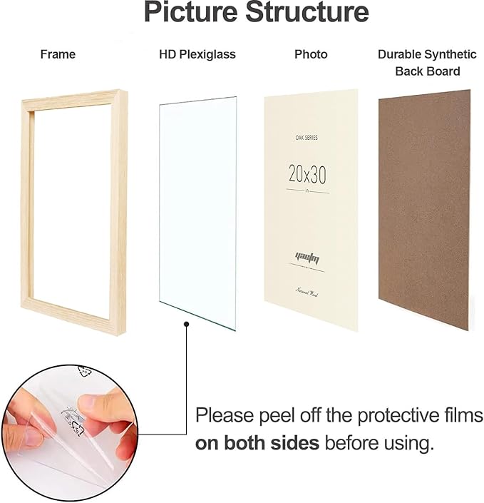 Yaetm 20x30 Wood Frame Set of 3, Natural Solid Oak Wood 20x30 Poster Frame, Wide Molding, Wall Mount (3 Pack, Oak)