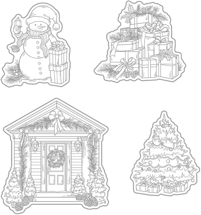 Christmas Tree Door Snowman Stamps and Cutting Dies for Card Making DIY Transparent Silicone Clear Stamp and Metal Die Cuts Sets for Scrapbooking Paper Greeting Cards Decor Seals Craft Supplies