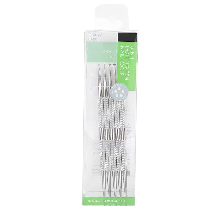 Polish Dotting Tool, 5Pcs Nail Dotting Tools for Nail Art, Stainless Steel Double Ended Nail Embossing Tool Set for Precision Designs, DIY Decoration, Double Headed