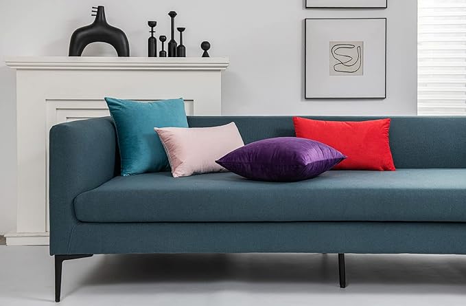 Throw Pillow Cases 16x16 Turquoise: 2 Pack Cozy Soft Velvet Square Decorative Pillow Covers for Farmhouse Home Decor