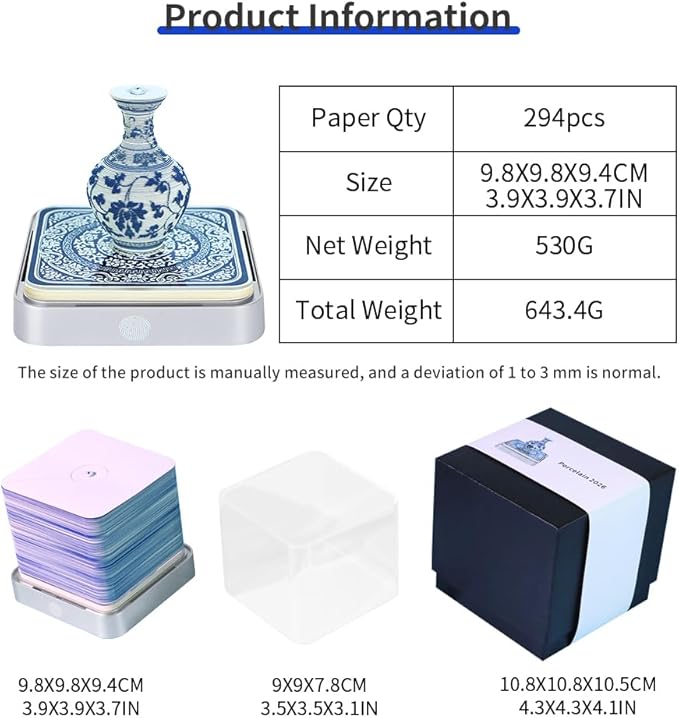 3D Time Piece Calendar 2026 3D Tear Away Art Memo Pad Notepad Desk Calendar with Light,3D Art Calendar Desktop Decoration Gift for Christmas (Blue and White Porcelain)