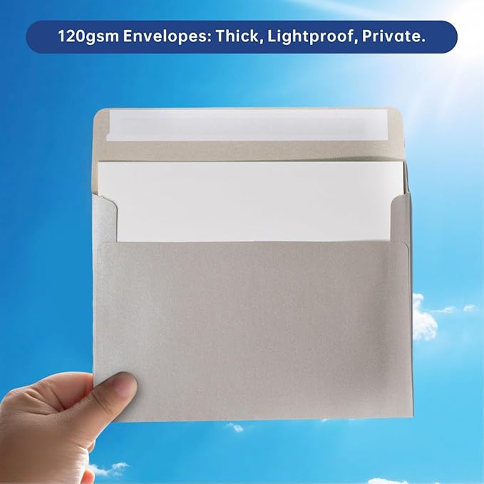 Keketer A4 Metallic Silver 4x6 Envelopes 70 Pack Self - Seal, for 4x6 Cards, Weddings, Invitations, Baby Shower 4.25 x 6.25 Inches