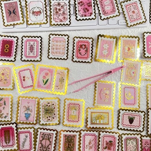 50 PCS Cartoon love stamps Stickers Aesthetic PET Stickers Gold Stamp Decal Waterproof Decorative Decals for Scrapbook DIY Crafts Album Bullet Journal Planner Water Bottles Laptop Phone (Gold stamp-B) - Image 7