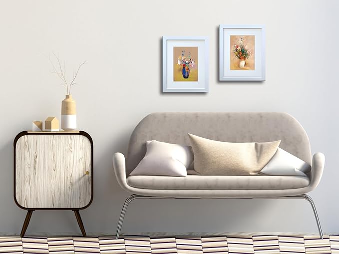 8x10 Picture Frame Set of 2 Made of Solid Wood Photo Frame with Real Glass for Pictures 5x7 with Mat or 8x10 Without Mat, Wall Mount or Tabletop Gallery Photo Frames in White