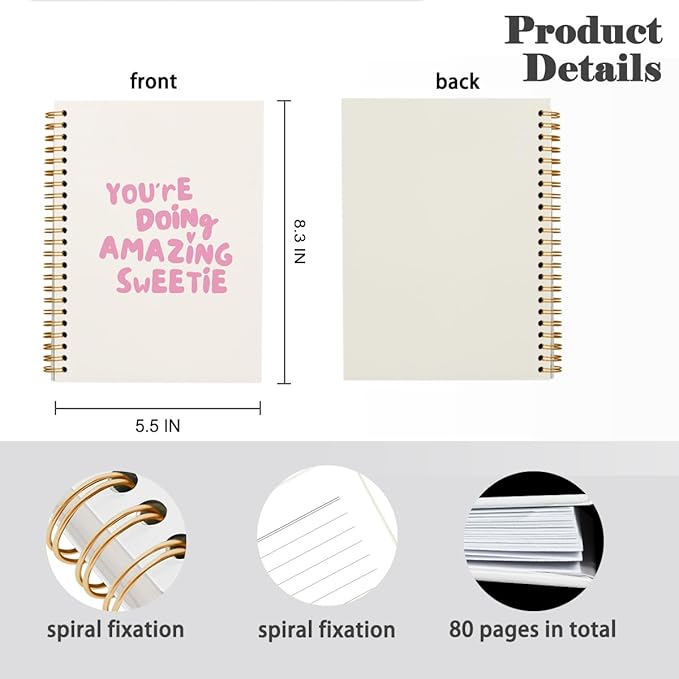 Preppy Pink Notebook Journal, You're Doing Amazing Sweetie Inspirational Notebooks, Pink Office Supplies, Pink Aesthetic Notebook, Pink Desk Accessories, Hardcover Spiral Notebook 5.5x8.3