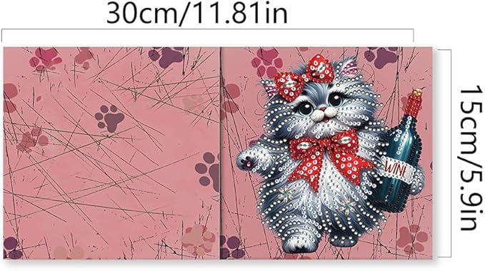 C'eitura 6Pcs DIY Diamond Art Greeting Cards, Fun Cat with Wine Bottle Design Blank All Occasion Cards with Envelopes, Unique Birthday Thank You Note for Cat Lovers, Wine Enthusiasts & Party Friends