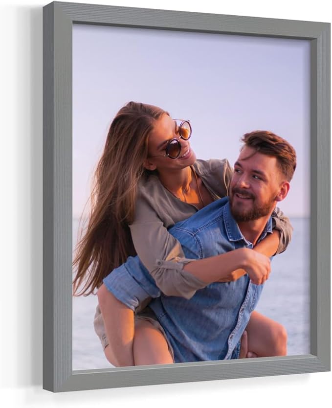 Renditions Gallery Set of 9, 11X14 Custom Photo Prints with Real Wood Picture Frames. Create Personalized Photos with Peel & Stick Photo Frames. Gray Frame