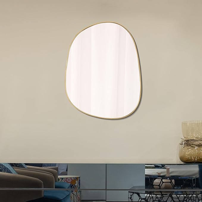 Asymmetrical Mirror for Wall Decor 23"*30", Modern Gold Framed Wall Mirror for Living Room Bathroom Bedroom Entryway ELE-STOU-0064Gold