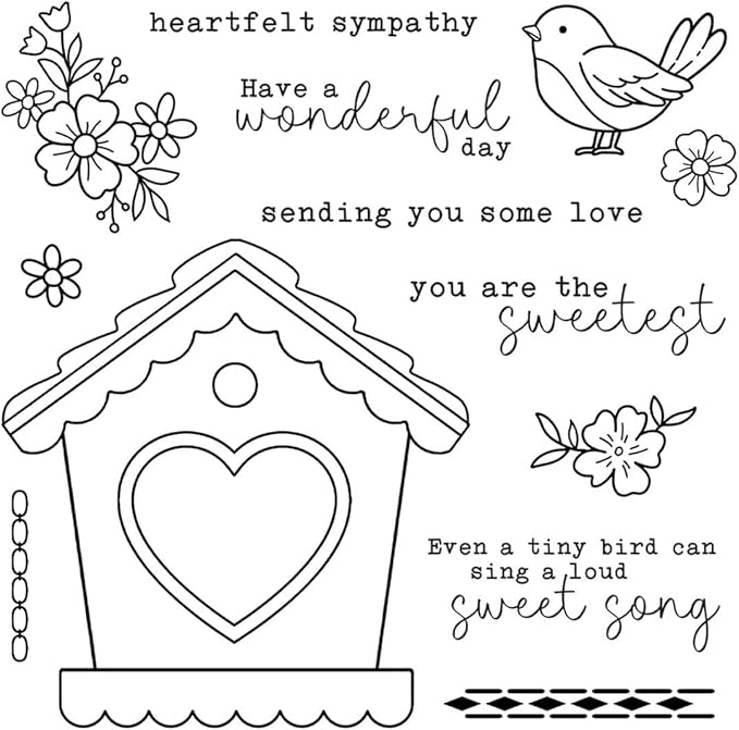 Birdhouse Flower Stamps and Cutting Dies for Card Making DIY Transparent Silicone Clear Stamp and Metal Die Cuts Sets for Scrapbooking Paper Greeting Cards Decor Seals Craft Supplies