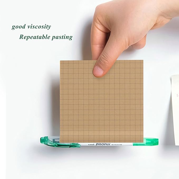 NatureTouch Sticky Notes 6 Packs, 3 x 3 Inches Adhesive Self-Stick Notes in Eye Protection Paper, Multiple Designs of Memo Pads for Reminders, Office, Home, School, Meeting, 80 Sheets/Pad,Kraft,Grid