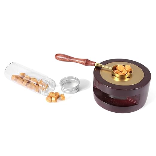 Yoption Rose Wood Wax Seal Warmer with Melting Spoon Kit, Wax Sticks, Beads, Furnace Tool Stove Pot (#1)