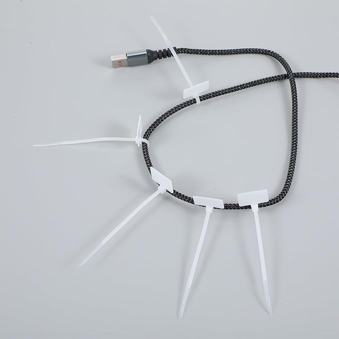 200PCS Nylon Cord Labels Reusable Self-Locking Cable Ties Label Tags Handwriting Cord Wraps Markers for Electronics Cords, Cable Straps Organizer for Earphone, Phone Charger(White)