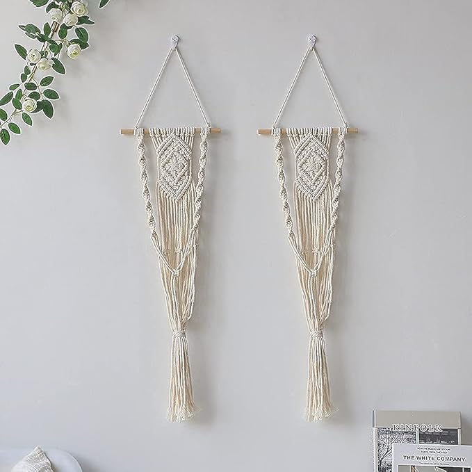 Artilady Boho Macrame Plant Hangers - Handmade Hemp Rope Hanging Baskets for Plants with Ceiling Hooks, Bohemian Home Decor Wall Art