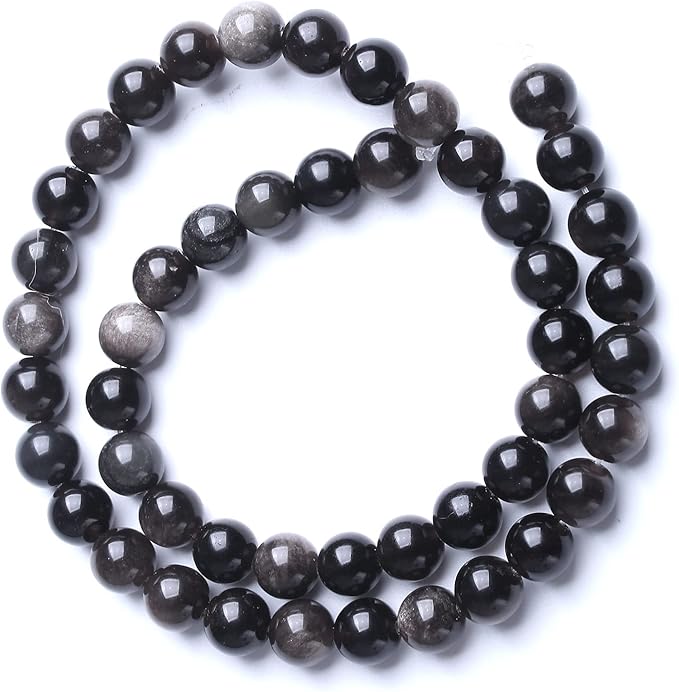 12MM 32PCS Natural Stone Silver Obsidian Loose Beads for Jewelry Making DIY Bracelet