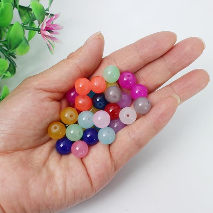 Pamir Tong 626PCS 10mm Glass Beads Jewelry Making Beads Imitative Jade Beads Bracelet Round Space Loose Beads for Earring, Necklaces-Adult Craft Supplies