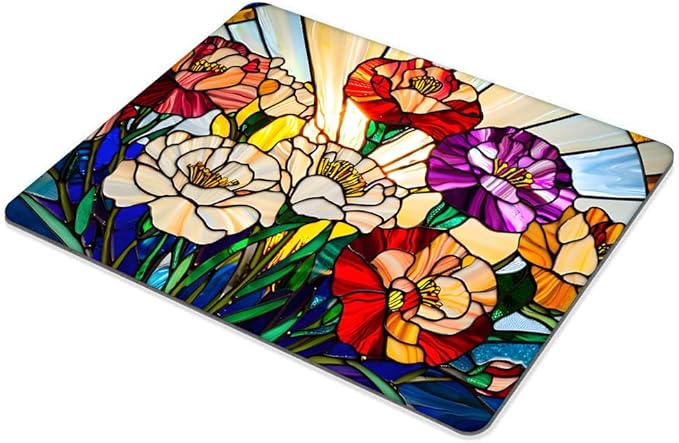 Square Mouse Pad Colored Glass Flowers,Gaming Mouse Pads for Desk,Soft Computer Waterproof Non-Slip Mouse Mat